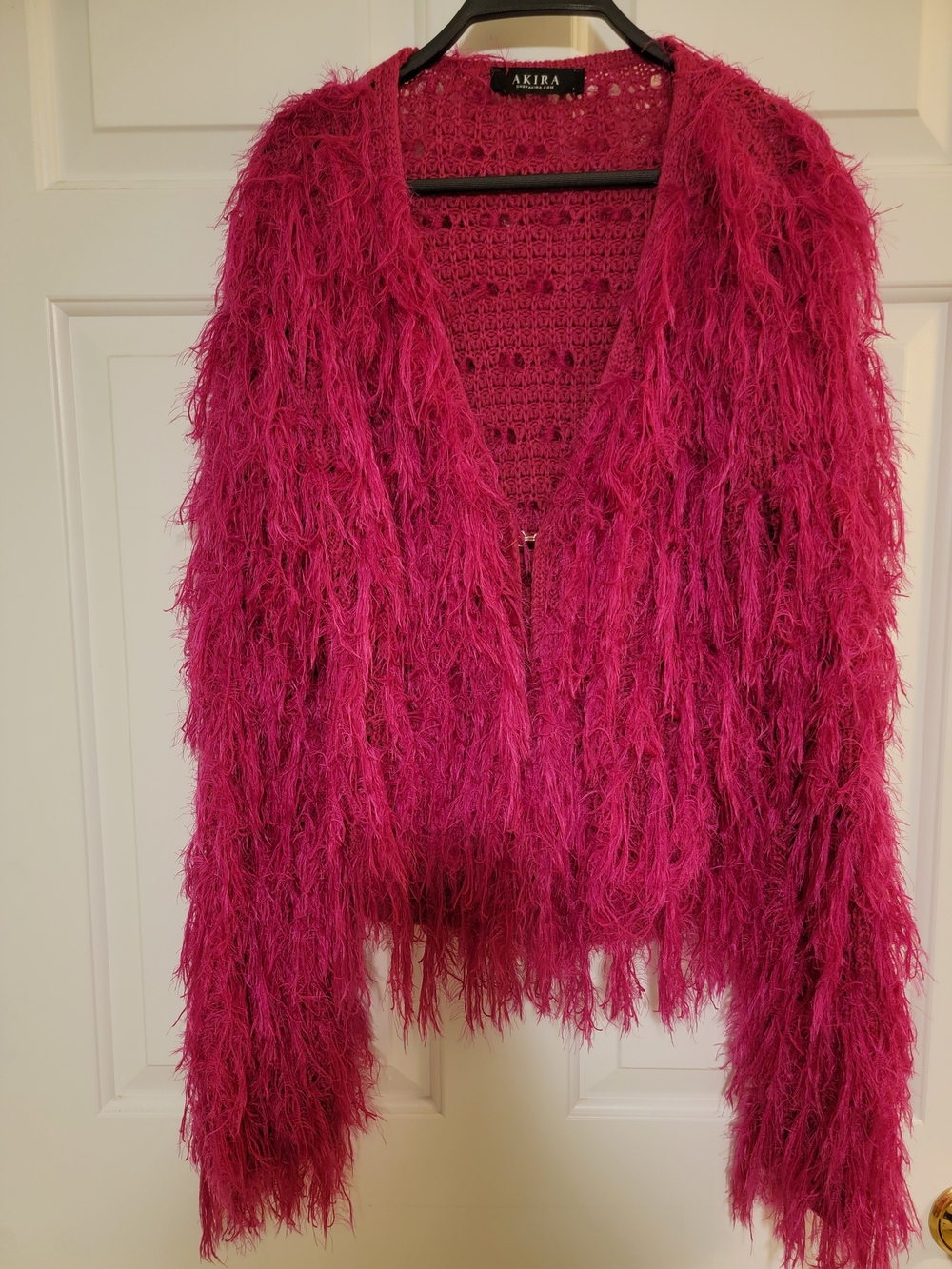 Akira Women's Fuchsia Knit Faux Fur Fringe Sweater